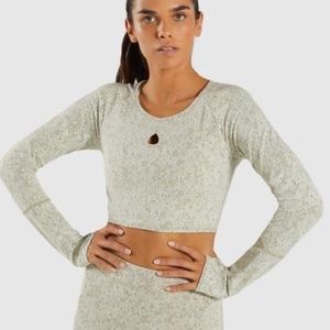 Gymshark Fleur Texture Long Sleeve Crop Top Khaki